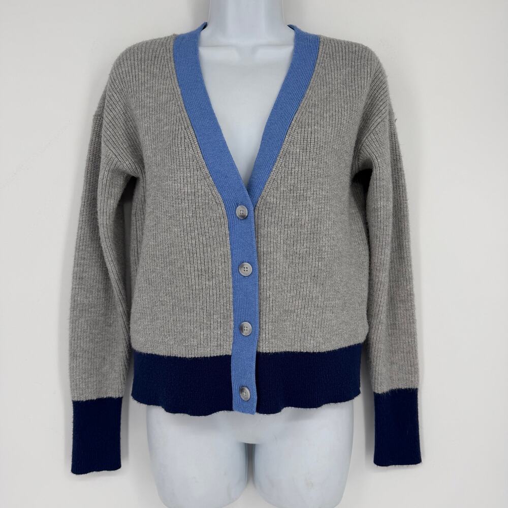 Vineyard Vines Colorblock Cardigan Sweater XS Gray Blue Rib Knit Preppy Money